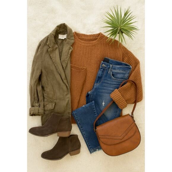 Caslon Linen Olive Green Roll Tab Sleeve Cardigan Jacket Women's Small - Picture 1 of 7